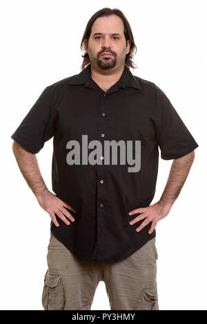 Fat kaukasischen Mann mit Händen auf den Hüften Stockfoto