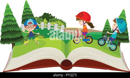 Kinder Fahrrad pop-up-Buch Abbildung Stock Vektor
