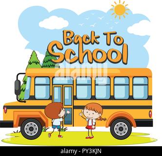 Glückliche Schüler, die Schule Bus Abbildung Stock Vektor
