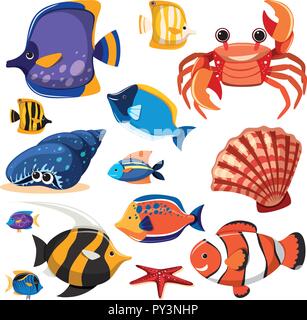 Eine Reihe von Meer Abbildung Kreaturen Stock Vektor