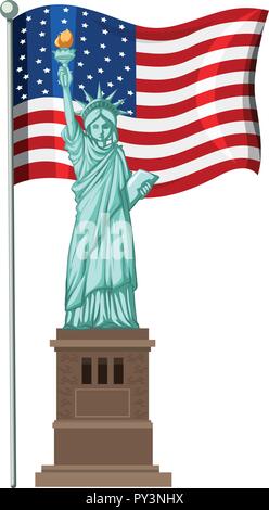 Freiheitsstatue vor der amerikanischen Flagge Abbildung Stock Vektor