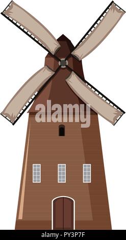 Eine Windmühle auf weißem Hintergrund Abbildung Stock Vektor
