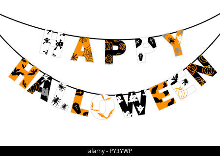 Happy Halloween hängenden bunten Text auf weißem Hintergrund Stockfoto