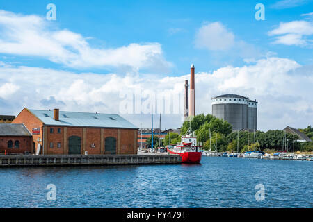 Blick auf den Hafen von Stege, Mön Island, Dänemark, Skandinavien, Europa. Stockfoto