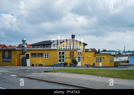 Spisehus im Hafen von Stege, Mön Island, Dänemark, Skandinavien, Europa. Stockfoto