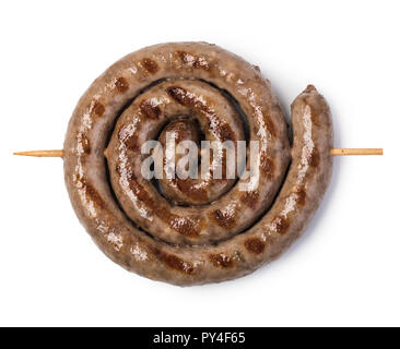 Gegrillte Würstchen auf weißem Hintergrund Stockfoto