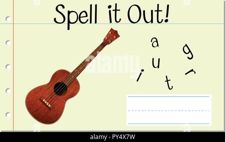 Buchstabiere englische Wort Gitarre Abbildung Stock Vektor