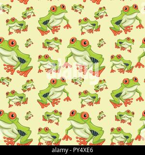Red Eyed Tree Frog nahtlose Muster Abbildung Stock Vektor