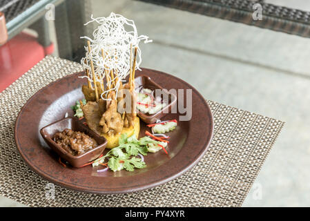 Hähnchen Sate-Spieße, Thai Groumet Küche Stockfoto