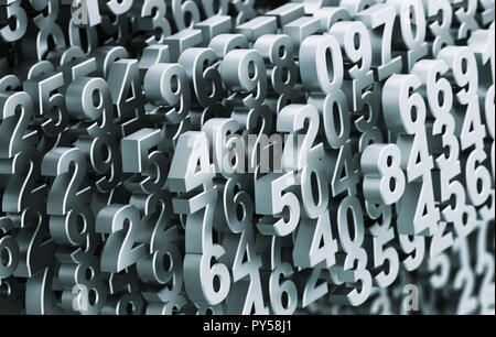 Digilal Matrix aus Metall Zahlen. 3D-Darstellung. Stockfoto