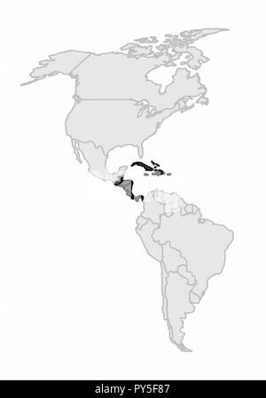 Eine Karte des amerikanischen Kontinents mit Mittelamerika und der Karibik hervorgehoben Stock Vektor