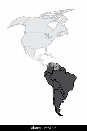 Eine Karte der amerikanische Kontinent mit dem Südamerika hervorgehoben Stock Vektor