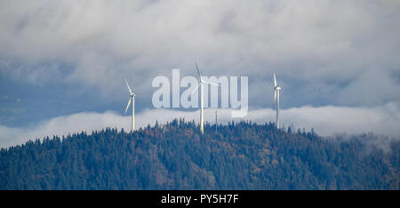 Oberried, Deutschland. 25 Okt, 2018. Windmühlen stehen über einer Wolkendecke auf den Rosskopf bei Freiburg. Quelle: Patrick Seeger/dpa/Alamy leben Nachrichten Stockfoto