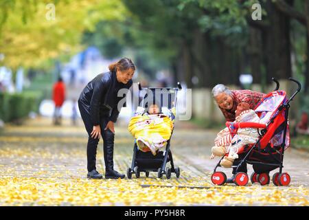 Guiyang, Provinz Guizhou Chinas. 25 Okt, 2018. Bürger unter der Ginkgobaum in Guiyang, Provinz Guizhou im Südwesten Chinas, Okt. 25, 2018. Credit: Liu Xu/Xinhua/Alamy leben Nachrichten Stockfoto