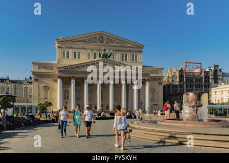 Moskau, Moskau, Russland. 27 Aug, 2018. Das Bolschoi Theater'', "eines der größten in Russland und einer der größten Oper und Ballett Theater in der Welt. Den Gründungstag des Bolschoi Theaters (die Schaffung der Truppe), ist am 17. März 1776. Es ist bei weitem der weltweit größte Ballet Company, mit mehr als 200 Tänzer. Credit: Alexey Bychkov/ZUMA Draht/Alamy leben Nachrichten Stockfoto