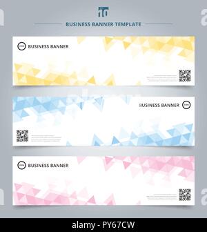 Abstrakte banner Vorlage Gelb, Blau, Rosa pastellfarbenen Dreiecke geometrische Muster auf weißem Hintergrund. Vektor corporate design Stock Vektor