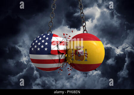 Beziehung Konflikt zwischen den USA und Spanien. Handelsabkommen Konzept. 3D-Rendering Stockfoto