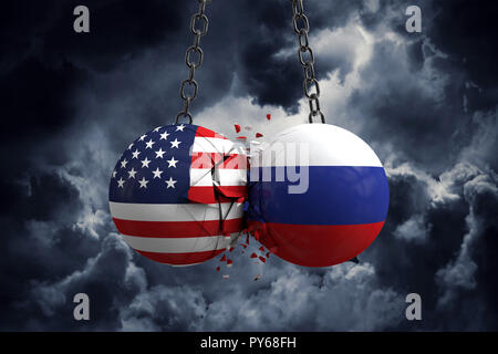 Beziehung Konflikt zwischen den USA und Russland. Handelsabkommen Konzept. 3D-Rendering Stockfoto