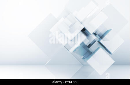 Abstrakt Blau weißen Hintergrund mit geschnittenen Würfel Installation. 3D-Render Abbildung Stockfoto