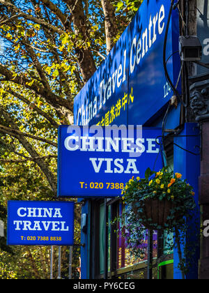 China Visa China Reisen - Zeichen außerhalb ein Reisebüro in China Reisen in die Euston Road Central London UK spezialisiert Stockfoto