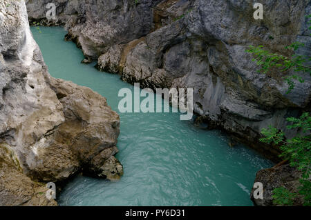 Füssen: Schlucht unterhalb von "Lechsfall" (Lech fällt), Landkreis Ostallbräu, Allgäuer, Bayern, Deutschland Stockfoto