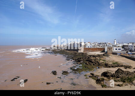 Blick von Skala du Port auf der alten Medina von Essaouira, Marokko Stockfoto