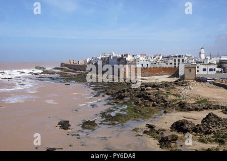 Blick von Skala du Port auf der alten Medina von Essaouira, Marokko Stockfoto