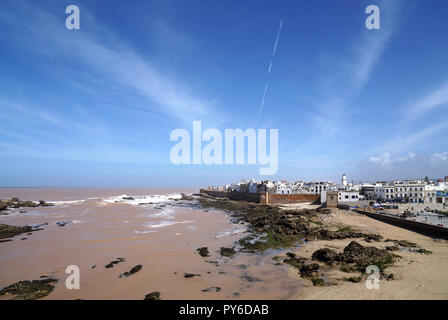 Blick von Skala du Port auf der alten Medina von Essaouira, Marokko Stockfoto