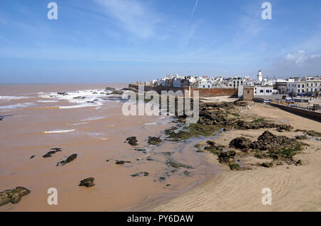 Blick von Skala du Port auf der alten Medina von Essaouira, Marokko Stockfoto