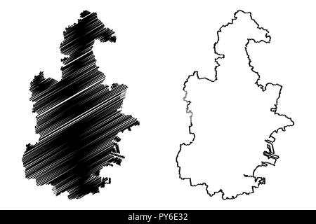 Tianjin (administrative divisions von China, China, Volksrepublik China, VR China) Karte Vektor-illustration, kritzeln Skizze Tientsin Karte Stock Vektor