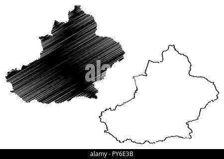 Uigurischen Autonomen Region Xinjiang (administrative divisions von China, China, Volksrepublik China, VR China) Karte Vektor-illustration, kritzeln Skizze Stock Vektor