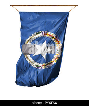 Flagge der Nördlichen Marianen. Vertical flag. auf einem weißen Hintergrund. Stockfoto