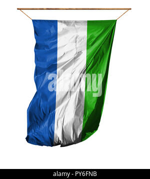 Flagge von Sierra Leone. Vertical flag. auf einem weißen Hintergrund. Stockfoto