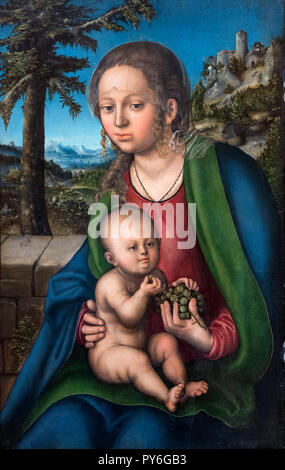 Die Jungfrau und Kind mit einer Weintraube von Lucas Cranach dem Älteren (1472-1553), Öl auf Leinwand, 1509/10 Stockfoto