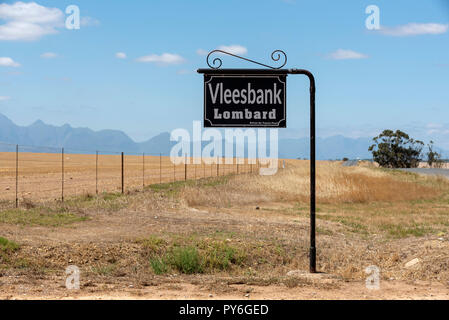 Bauernhof und Landwirte Zeichen außen auf einem Bauernhof in der Region Swartland Südafrika Stockfoto