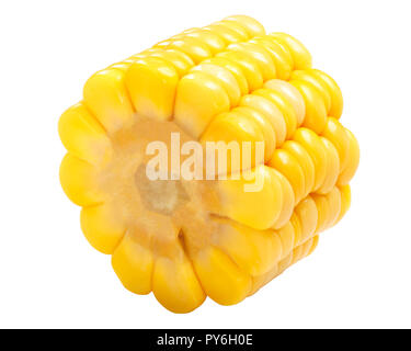 Stück von Mais (Zea mays) auf cob (von Ohr Mais cut) isoliert Stockfoto