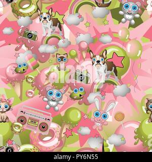 Nahtlose Muster mit kindischen Cartoon Stil Elemente. Kind Konzept Tapeten Textur Stock Vektor