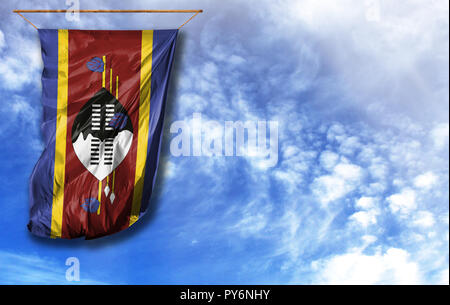 Flagge von Swasiland. Vertical flag, gegen den blauen Himmel mit Platz für Ihren Text Stockfoto
