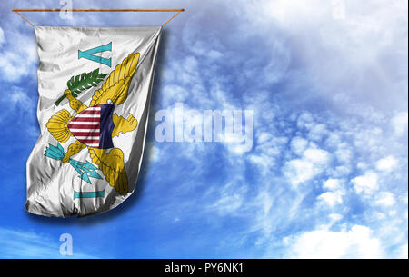 Flagge Virgin Islands der Vereinigten Staaten. Vertical flag, gegen den blauen Himmel mit Platz für Ihren Text Stockfoto
