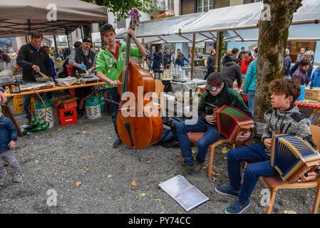 Engelberg, Schweiz - 29 September 2018: Traditionelle Musik Gruppe in Engelberg in den Schweizer Alpen Stockfoto