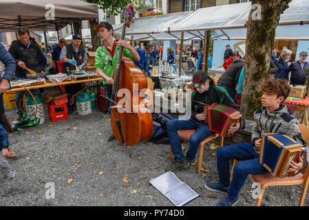 Engelberg, Schweiz - 29 September 2018: Traditionelle Musik Gruppe in Engelberg in den Schweizer Alpen Stockfoto