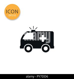 Krankenwagen Symbol Flat Style in Schwarz Vector Illustration auf weißem Hintergrund. Stock Vektor