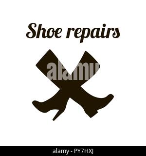 Schuh Reparaturen unterzeichnen. Schuster Konzept Symbol. Vector Illustration Stock Vektor