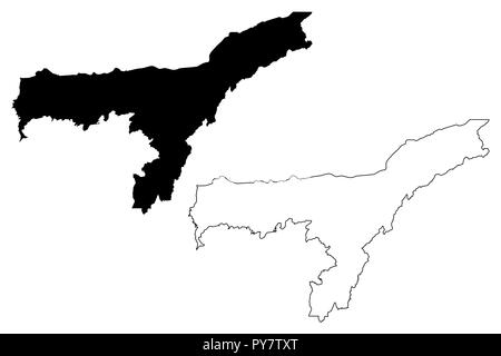 Assam (Mitgliedstaaten und Union gebieten von Indien, Föderierte Staaten, Republik Indien) Karte Vektor-illustration, kritzeln Skizze Assam state Map Stock Vektor