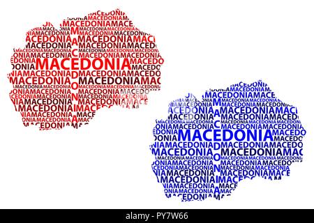 Skizze Mazedonien Brief text Karte, Republik Mazedonien - in der Form des Kontinents, Karte Lettland - Rot und Blau Vector Illustration Stock Vektor