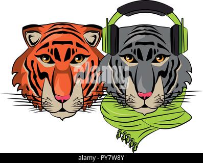 Hipster Tiger cool Skizze Stock Vektor