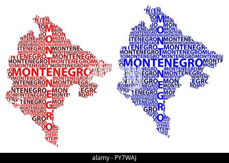 Skizze Montenegro schreiben Text Karte, Montenegro - in der Form des Kontinents, Karte Montenegro - Rot und Blau Vector Illustration Stock Vektor