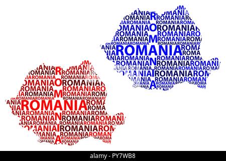 Skizze Rumänien schreiben Text Karte, Rumänien - in der Form des Kontinents, Karte Rumänien - Rot und Blau Vector Illustration Stock Vektor