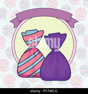 Taschen von süßen Bonbons mit Band Vector Illustration Design Stock Vektor