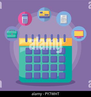 Kalender mit Wirtschaft und finanzielle Symbole Vector Illustration Design Stock Vektor